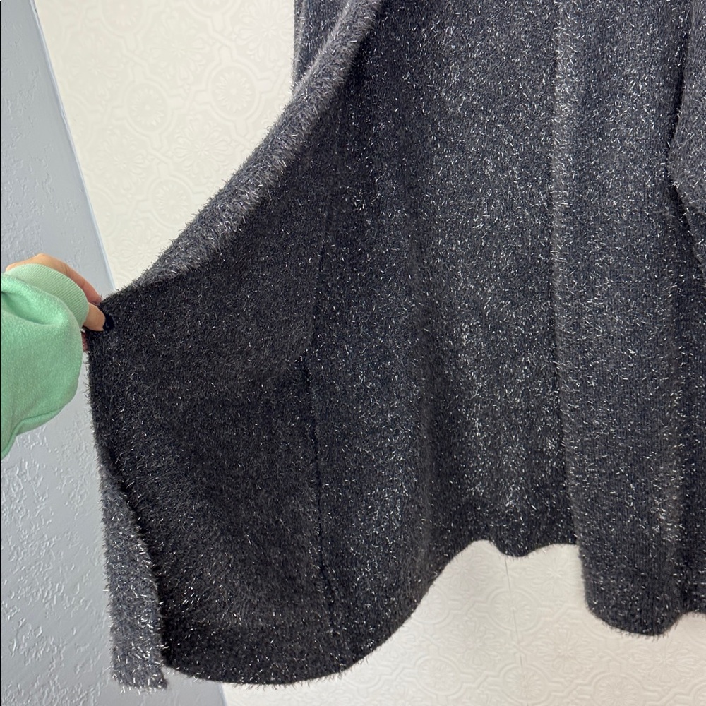 Lane Bryant Fuzzy Open Front Cardigan Gray Metallic Knit Size 18 20 Holidays NYE - Picture 4 of 8